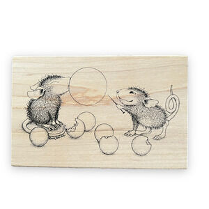 House Mouse Vintage 1998 Ready to Burst Balloon Wood & Rubber Stamp 76 - HTF